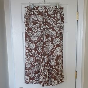 Dash Brown Floral Cropped Palazzo Pants, L